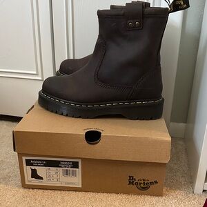 Dr. Martens Anistone Lo Dark Brown Leather Biker Boots